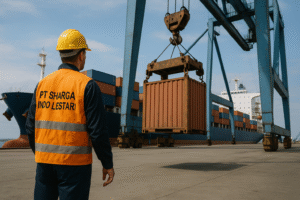 Services Stevedore Observing Container Unloading At Port 300x200